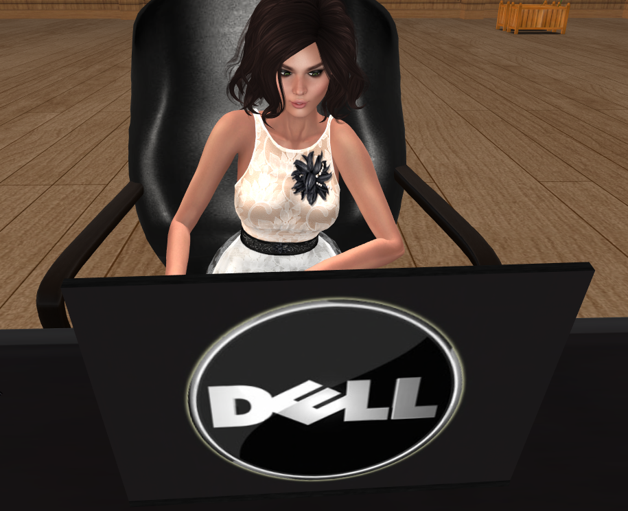 A girl is shopping Second Life's Marketplace on her laptop