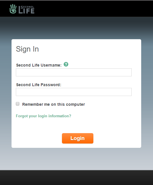 A screenshot of the Second Life log in page