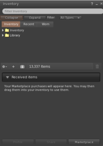 A screenshot of a Second Life inventory in Firestorm.