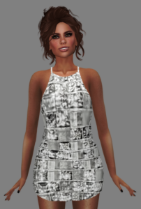 A  female Second Life avatar wears a dress.
