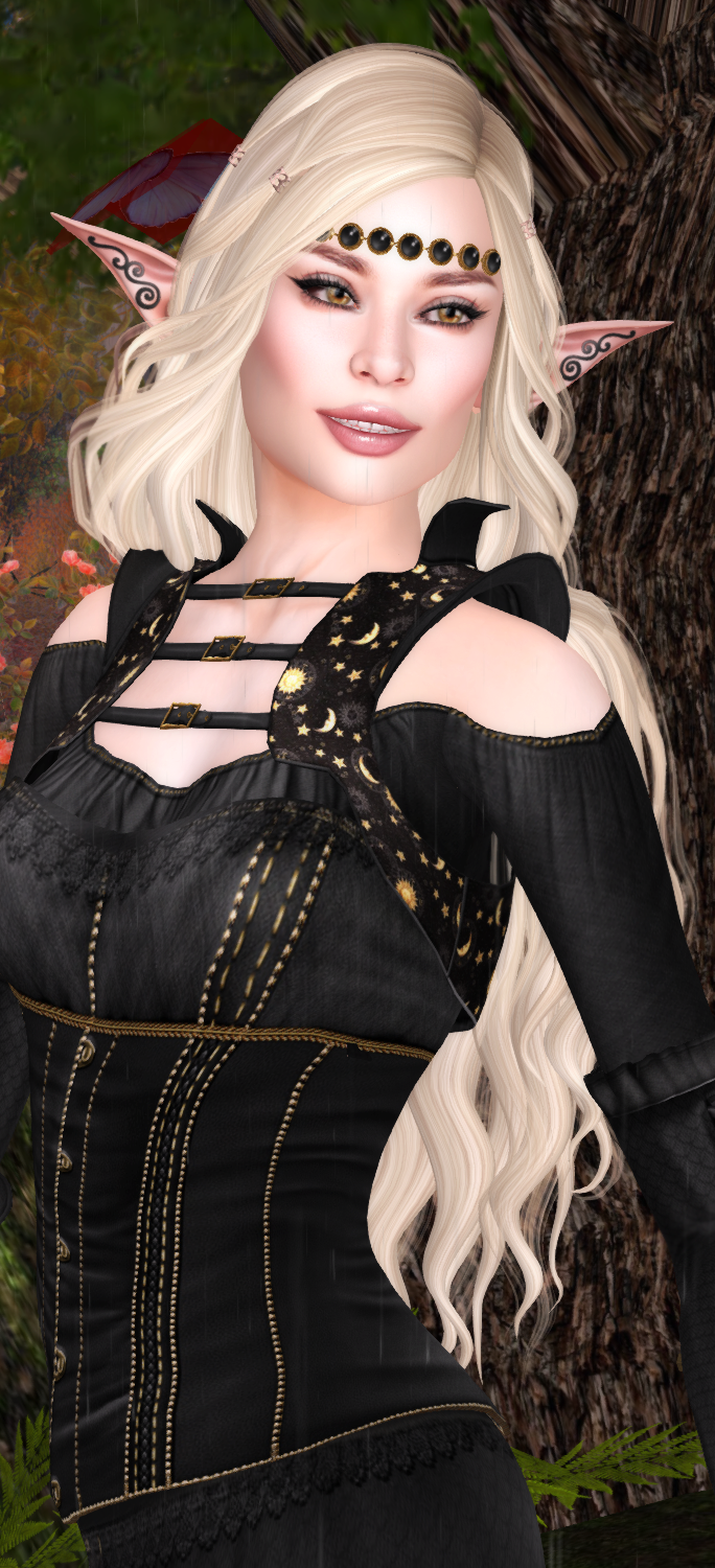 An elven maiden shows off her looks from TRUTH, Swallow, and Arwen's Creations.