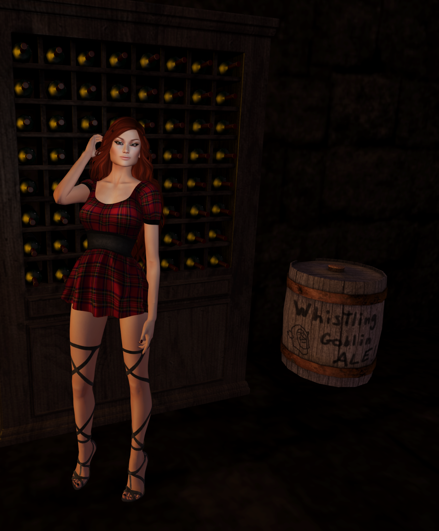 Second Life Gacha Items on display on a female avatar