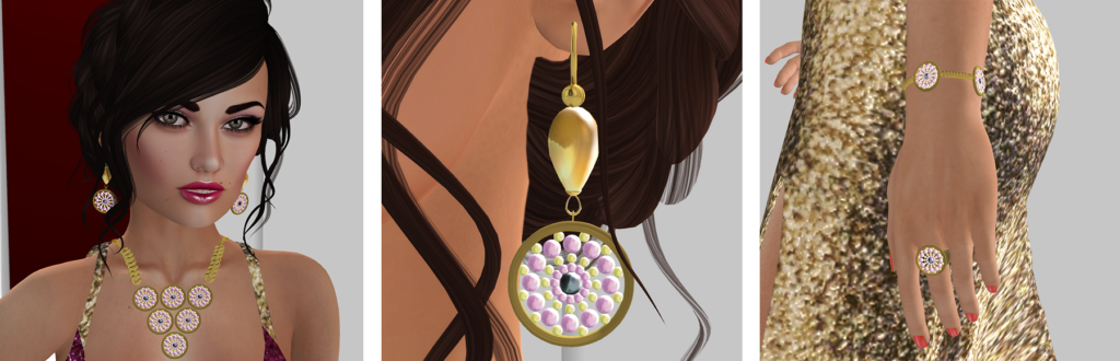 A female Second Life avatar with circular jewelry