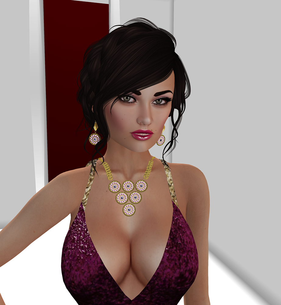 A Second Life woman shows off her Glint jewelry 