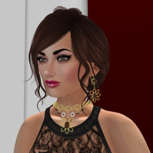 Female Second Life avatar with flower jewelry