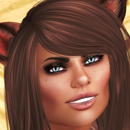 A female Second Life neko avatar with a crop top and skirt.